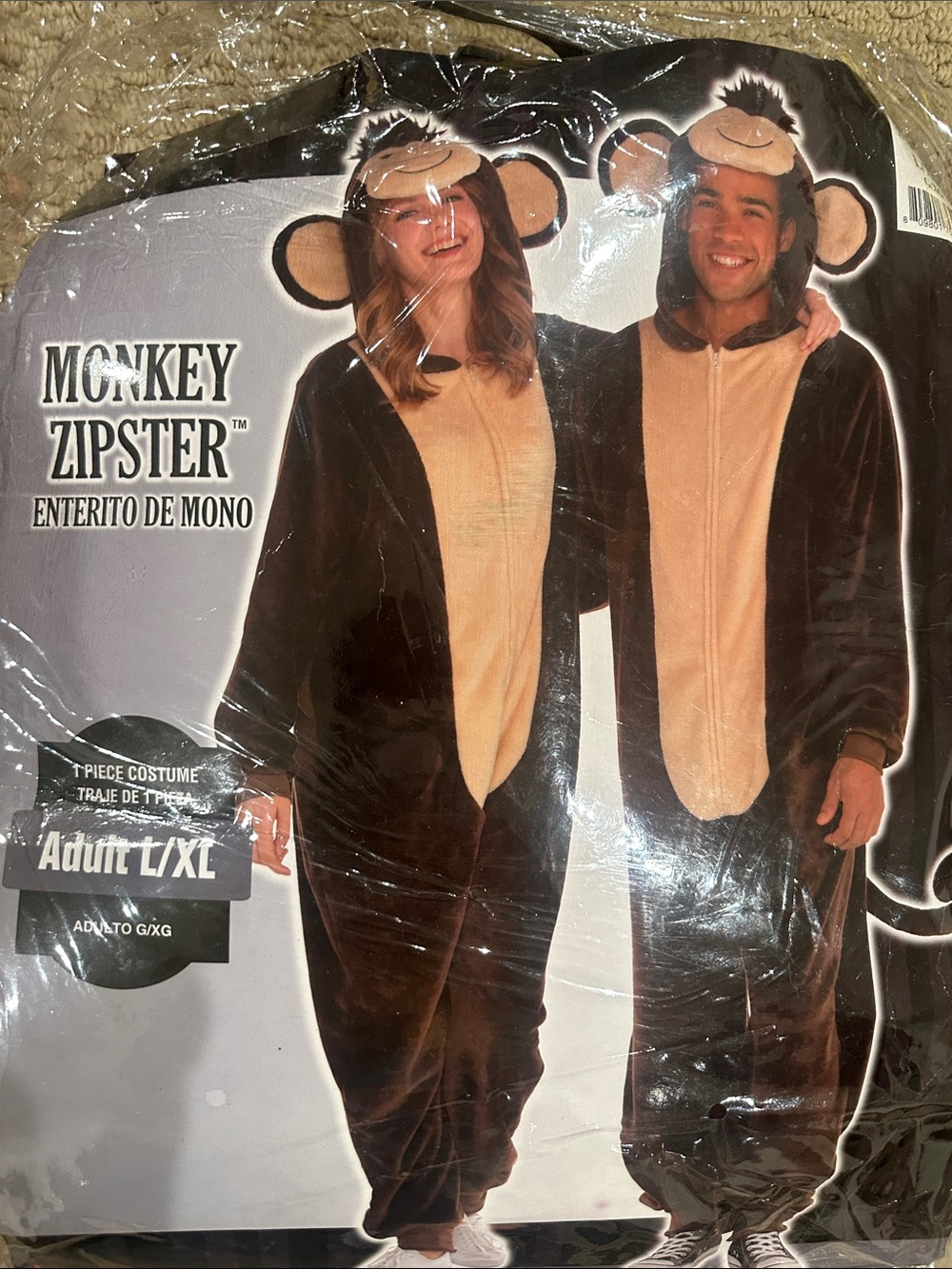 Halloween Monkey Zipster Adult Costume - Brown & Cream